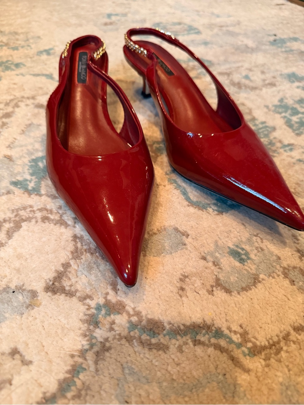 Tony Bianco Kara Bordeaux Patent Leather Chain Slingback Heels 8.5